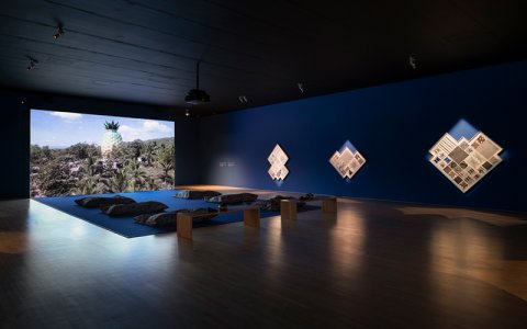 Stephanie Comilang and Simon Speiser, Piña, Why is the Sky Blue?. Installation view at National Gallery of Canada, Ottawa, 2025.